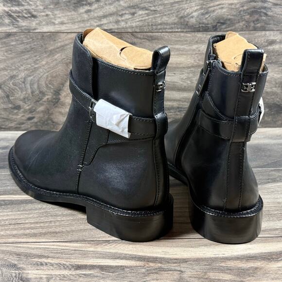 NIB Sam Edelman Nolynn 8M Black Leather Buckle Short Riding Ankle Boots Booties - Picture 11 of 12